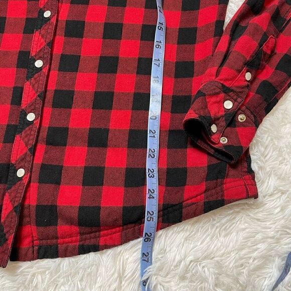 BC Clothing Jacket Pearl Snap Shirt Fleece Lined Red Black Checkered Womens Smal - Picture 7 of 9